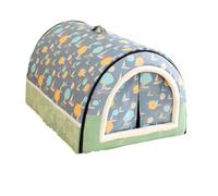 GIBZ Winter Warm Dog House Bed for Small Removable Cat Beds with Door Curtain Anti Slip Pet Bed for Medium Large Blue 75x50x50cm