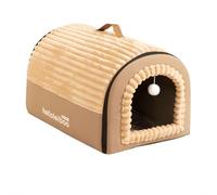 GIBZ Winter Warm Dog House Bed for Small Removable Cat Beds with Door Curtain Anti Slip Pet Bed for Medium Large Light Brown 40x35x35cm
