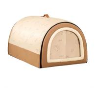 GIBZ Winter Warm Dog House Bed for Small Removable Cat Beds with Door Curtain Anti Slip Pet Bed for Medium Large Dark Brown 50x40x35cm