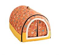 GIBZ Winter Warm Dog House Bed for Small Removable Cat Beds with Door Curtain Anti Slip Pet Bed for Medium Large Yellow 40x35x35cm