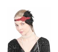 GIBZ Womens 1920s Vintage Flapper Headband, Rhinestone Feather Headpiece, Glitter Head Accessories for Party, Black Red