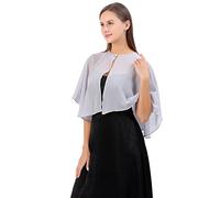GIBZ Women's Chiffon Shawl Thin Cardigans Flowy Capelet Wraps Soft for Wedding Evening Dresses Party, Silver