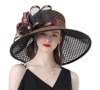 GIBZ Women's Mesh Fascinator Hats Extra Large Brim Elegant 1920s Sun Hat for Tea Party Church Wedding, Brown