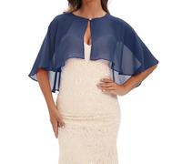 GIBZ Women's Shawl Scarf Wrap Round Neck Cape Cover Up for women Pearl Button Chiffon Shawls and Wraps Navy Blue One Size