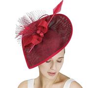 GIBZ Women's Wide Brim Fascinator Elegant Tea Party Headband Derby Hat with Mesh Feather Wedding Headwear, Burgundy