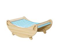 GIBZ Wooden Cradle Cat Bed Hammock Pet Elevated Dog Couch Suitable for Bunny Rabbit Kitten and Small Animal Blue 50x34x20cm