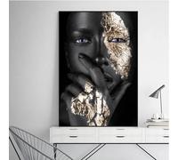 Giclee Canvas Prints Large - Black Girl With Silver Eyes Canvas Paintings Wall Art Posters Prints African Woman Art Pictures Wall Decor 80x120cmNo Frame