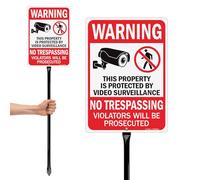 GicnKeuz Large Video Surveillance - 14"x10" No Trespassing Private Property Sign with 36" Heavy Duty Metal Stakes, .040 Aluminum Reflective Signs, Fade Resistant/Waterproof, Including Screws, Easy to