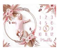 Gicoherero Floral Boho Baby Monthly Milestone Blanket Little Girl Bohemian Photo Prop Blanket Personalized Bliss Baby Present Pampas Grass Ideas for Newborn Princess Pink Nursery Décor 40" X 50"