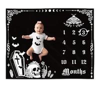 Gicoherero Gothic Baby Monthly Milestone Blanket, Goth Girl Boy Baby Shower Growth Chart Photo Prop Stuff Background for Newborn Mom Moth Nursery Bat Halloween Decorations 40" X 50"