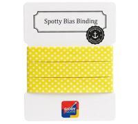 Giddy Square Premium 100% Cotton Spotty Bias Binding Tape 20mm - Single-Fold Polka Dot, 11 Colours - Quilting, Dressmaking & Baby Sewing - White Dots On Yellow 3m