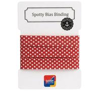 Giddy Square Premium 100% Cotton Spotty Bias Binding Tape 20mm - Single-Fold Polka Dot, 11 Colours - Quilting, Dressmaking & Baby Sewing - White Dots On Red - 3m