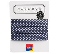 Giddy Square Premium 100% Cotton Spotty Bias Binding Tape 20mm - Single-Fold Polka Dot, 11 Colours - Quilting, Dressmaking & Baby Sewing - White Dots On Navy - 3m