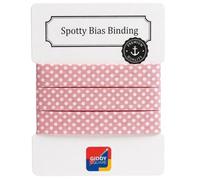 Giddy Square Premium 100% Cotton Spotty Bias Binding Tape 20mm - Single-Fold Polka Dot, 11 Colours - Quilting, Dressmaking & Baby Sewing - White Dots On Pink- 3m