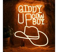 Giddy Up Cowboy Neon Sign Dimmable Cowboy Neon Light For Wall Decor Warm White Led Cowboy Hat Light Up Sign by USB Powered for Bedroom Game Room Party Boys And Girls Birthday Gifts(16.5‘’*12.6‘’)