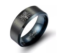 Giditrus Witcher Ring Geralt of Rivia Stainless Steel Ring in Gold and Black Cosplay Ring Cosplay Jewelry (Black, 8)