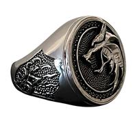 Giditrus Witcher Ring Geralt of Rivia Wolf Head Zinc Alloy Ring in Gold and Silver Cosplay Ring Cosplay Jewelry (Silver, 8)