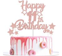 Gidobo 11th Birthday Cake Toppers, Rose Gold Glittery Cake Decorations with Stars, Eleven Years Old Birthday Party Supplies for Girls