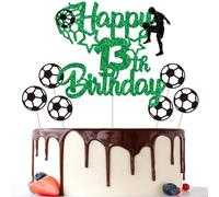 Gidobo 13th Birthday Cake Toppers, Green Glittery Cake Decorations with Football Theme, Thirteen Years Old Soccer Birthday Party Supplies for Boys
