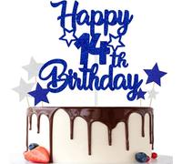 Gidobo 14th Birthday Cake Toppers, Blue Glittery Cake Decorations with Stars, Fourteen Years Old Birthday Party Supplies for Boys