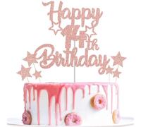 Gidobo 14th Birthday Cake Toppers, Rose Gold Glittery Cake Decorations with Stars, Fourteen Years Old Birthday Party Supplies for Girls