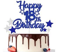 Gidobo 18th Birthday Cake Toppers, Blue Glittery Cake Decorations with Stars, Eighteen Years Old Birthday Party Supplies for Men and Women