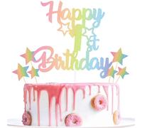 Gidobo 1st Rainbow Cake Toppers, Pastel Decorations With Star Pick, One Years Old Party Celebration for Boys and Girls