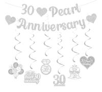 Gidobo 30th Wedding Anniversary Decorations Set, 30 Pearl Anniversary Banner, 6 Pieces Hanging Swirls, Glittery Party Hanging Bunting for Couple Parent Celebration
