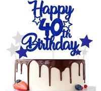 Gidobo 40th Birthday Cake Toppers, Blue Glittery Cake Decorations with Stars, Forty Years Old Birthday Party Supplies for Men and Women