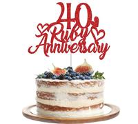 Gidobo 40th Ruby Anniversary Cake Toppers, Glittery Cake Decorations with Love Heart Pick for 40th Wedding Anniversary Party Supplies