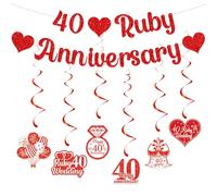 Gidobo 40th Wedding Anniversary Decorations Set, 40 Ruby Anniversary Banner, 6 Pieces Hanging Swirls, Glittery Party Hanging Bunting for Couple Parent Anniversary Celebration