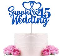 Gidobo 45th Wedding Anniversary Cake Toppers with Heart Cupcake Toppers, Glittery Sapphire Weddding Anniversary Heart Cake Decoration for Celebration Party Supplies