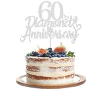 Gidobo 60th Diamond Anniversary Cake Toppers, Glittery Cake Decorations with Love Heart Pick for 60th Wedding Anniversary Party Supplies