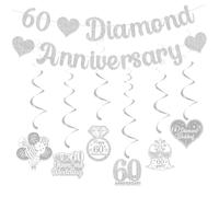Gidobo 60th Wedding Anniversary Decorations Set, 60 Diamond Anniversary Banner, 6 Pieces Hanging Swirls, Glittery Party Hanging Bunting for Couple Parent Anniversary Celebration