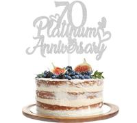 Gidobo 70th Platinum Anniversary Cake Toppers, Glittery Cake Decorations with Love Heart Pick for 70th Wedding Anniversary Party Supplies