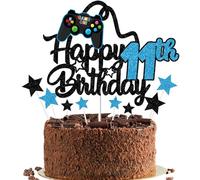Gidobo Happy 11th Birthday Cake Topper for Boys, Glittery Video Game Cake Toppers Game On with Controllers for Eleven Years Old Birthday Party Supplies