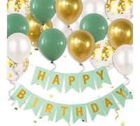 Gidobo Happy Birthday Banner for Women Girls, Sage Green Birthday Party Decorations with 16pcs 12" Latex Balloons Bunting for Birthday Party Supplies