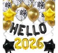 Gidobo New Years Eve Decorations 2026, Hello 2026 Banner Balloons for Happy New Year Party Backdrop, Black Gold