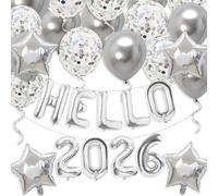 Gidobo New Years Eve Decorations 2026, Hello 2026 Banner Balloons for Happy New Year Party Backdrop, Silver