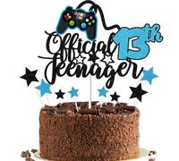 Gidobo Official Teenager 13th Birthday Cake Topper for Boys, Glittery Video Game Cake Toppers Game On with Controllers for Thirteen Years Old Birthday Party Supplies