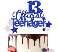 Gidobo Official Teenager 13th Cake Toppers, Blue Glittery Cake Decorations with Stars, Thirteen Years Old Birthday Party Supplies for Boys and Girls