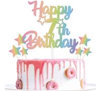 Gidobo Pastel Rainbow Birthday Cake Toppers with Star Pick, 7pcs Set, 7th Birthday Party Decorations