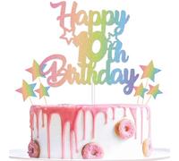 Gidobo Rainbow 10th Birthday Cake Toppers, Pastel Cake Decorations with Star Pick, 7pcs Set (15.5cm x 23.5cm), Multi-color
