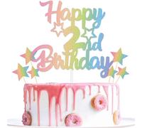Gidobo Rainbow Birthday Cake Toppers - Pastel Star Pick Decorations for Two Years Old Celebration