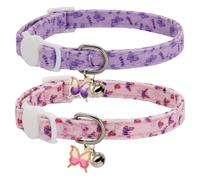 Giecooh Cat Collars for Girl Cats & Boys, 2 Pack Soft Cotton Breakaway Collar with Removable Bell and Cute Charms, Adjustable Safety Pet Necklace, Butterfly