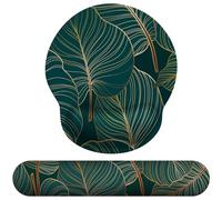 Giecy Keyboard Mouse Wrist Rest Set, Ergonomic Mouse Mat Wrist Support Pad with Non-Slip Base & Memory Foam Pain Relief for Home Office Computer Laptops, Gaming, Typing (Green Palm Leaf Set)