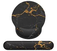 Giecy Keyboard Mouse Wrist Rest Set, Ergonomic Mouse Mat Wrist Support Pad with Non-Slip Base & Memory Foam Pain Relief for Home Office Computer Laptops, Gaming, Typing (Black Marble Set)