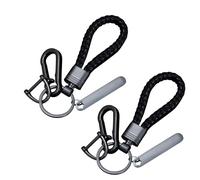 GIEEU 2 Pcs Key Rings, Leather Keyrings with 360°Rotatable, Personalised Car Key Chain Holder Engravable for Women and Men, Black