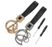 GIEEU 2 PCS Universal Car Keychain Holder with Diamond, Key Fobs for Car Keys, Bling Leather Keychain Strap with Anti-lost D-Ring