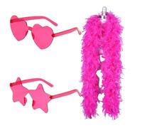 GIEEU 2M Red Feather Boa,Colorful Feather Boas with Star and Heart Sunglasses,Fancy Dress Set for Dancing,Wedding,Party,Cosplay,Carnival, Halloween